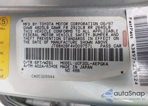 1997 Lexus Ls 400 from USA, damaged, VIN JT8BH28F4V0097571